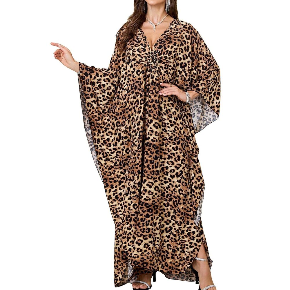 Women Kaftan Dresses Plus Size V-Neck Batwing Sleeves Beach Cover Up
